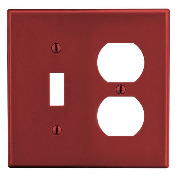 Hubbell Wiring Device-Kellems Wallplate, Mid-Size 2-Gang, 1) Duplex 1) Toggle, Red PJ18R